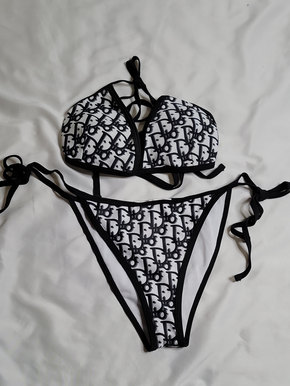 Dior Black and White Logo Print Women’s Bikini